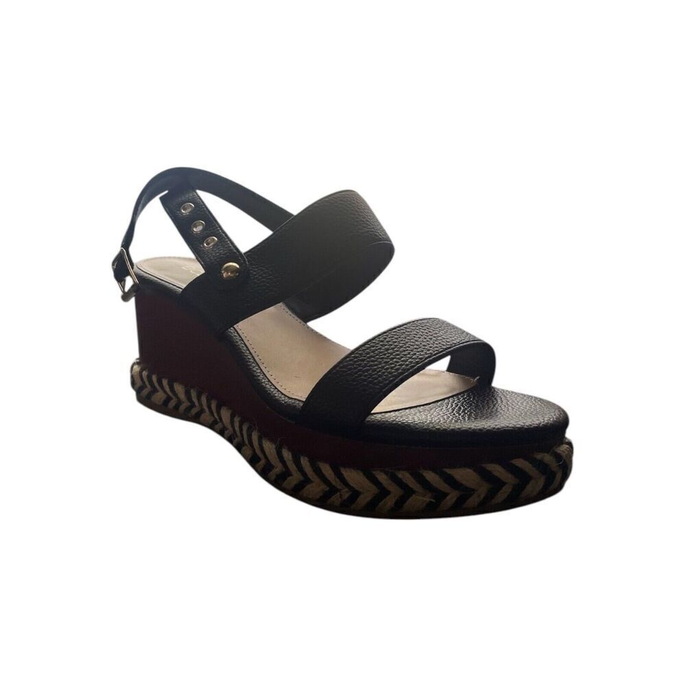 BCBGeneration Allia Black Wedge Sandals Open Toe Ankle Strap Womens Size 8M NWB